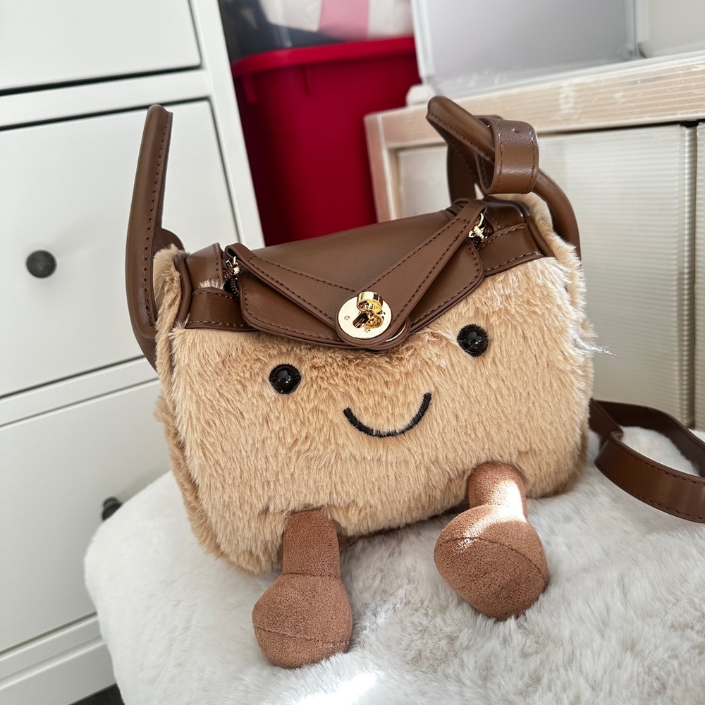 Brown Jellykin Happy Face Jellycat Plush Women Bag, Shoulder Sling Crossbody Bag
